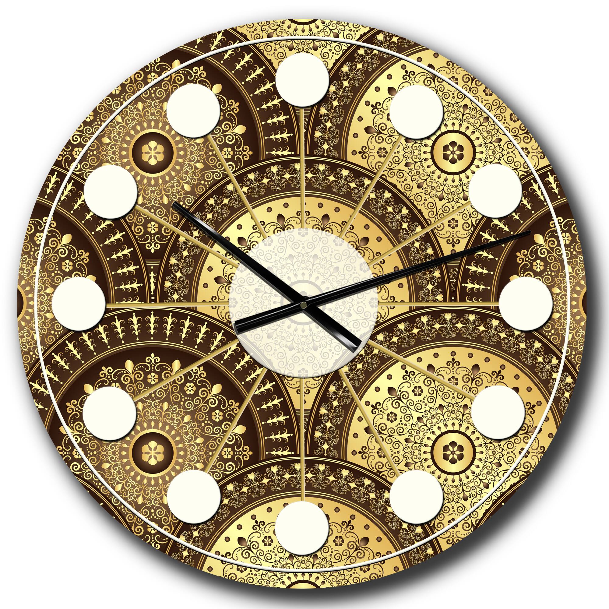 Designart 'Golden Circular Pattern I Mid-Century Modern Wall Clock